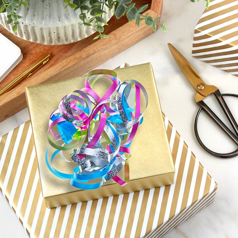 Multicolor Curly Ribbon Gift Bow Set - 4 Pack for Gift Wrapping