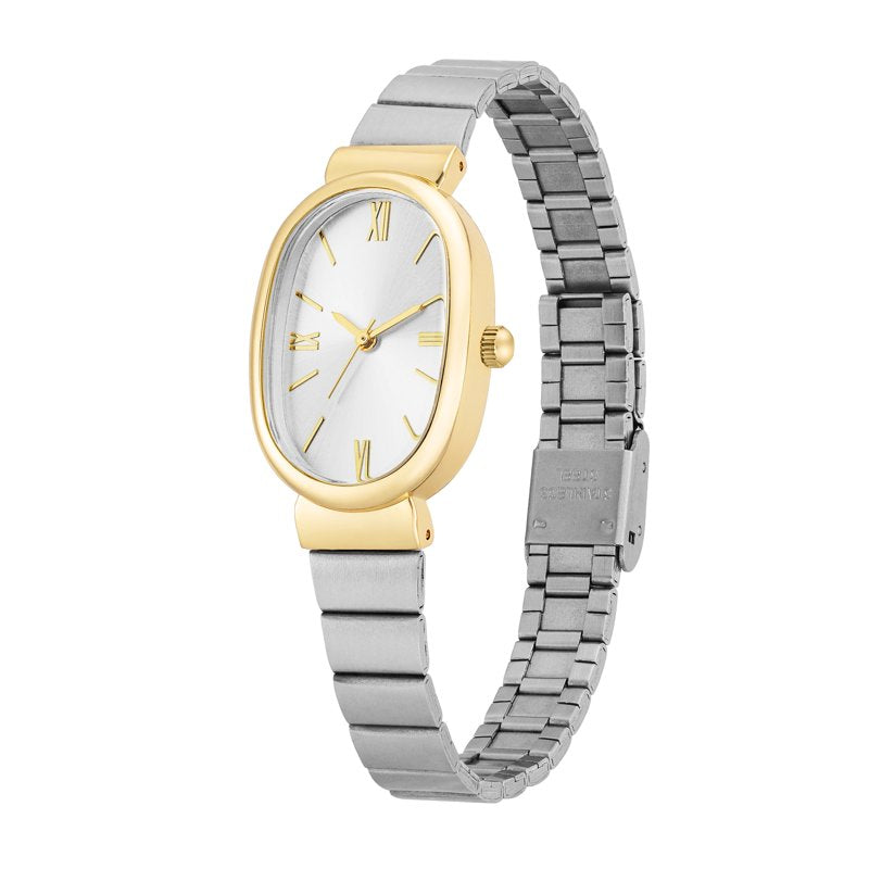 Women's Two-Tone Expansion Band Wristwatch - Elegant Silver Dial & Roman Numerals