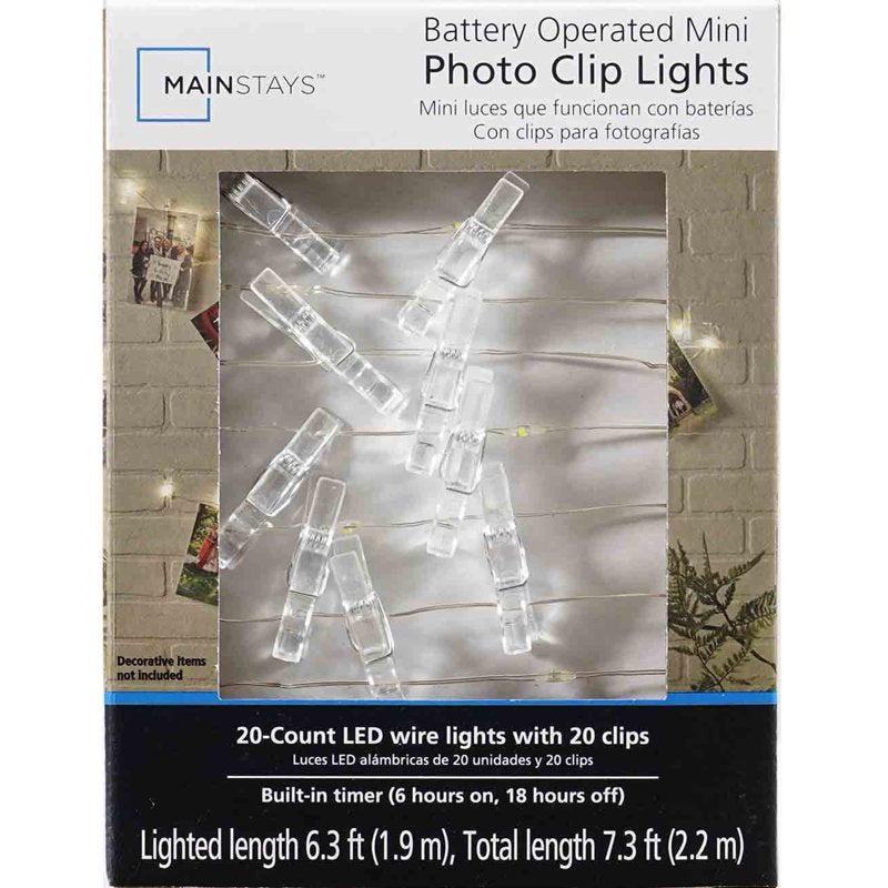Indoor Battery-Operated LED Photo Clip String Lights - 20 Count, Warm White, 6ft 4in