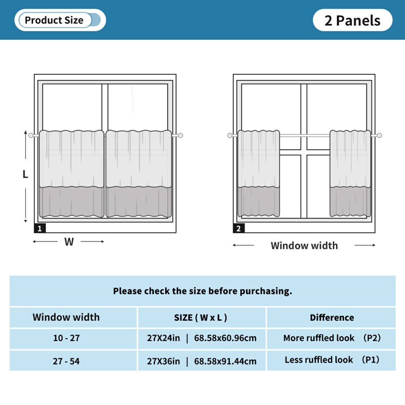 Set of 2 Sunlit Turtle Kitchen Window Curtains - Multiple Sizes