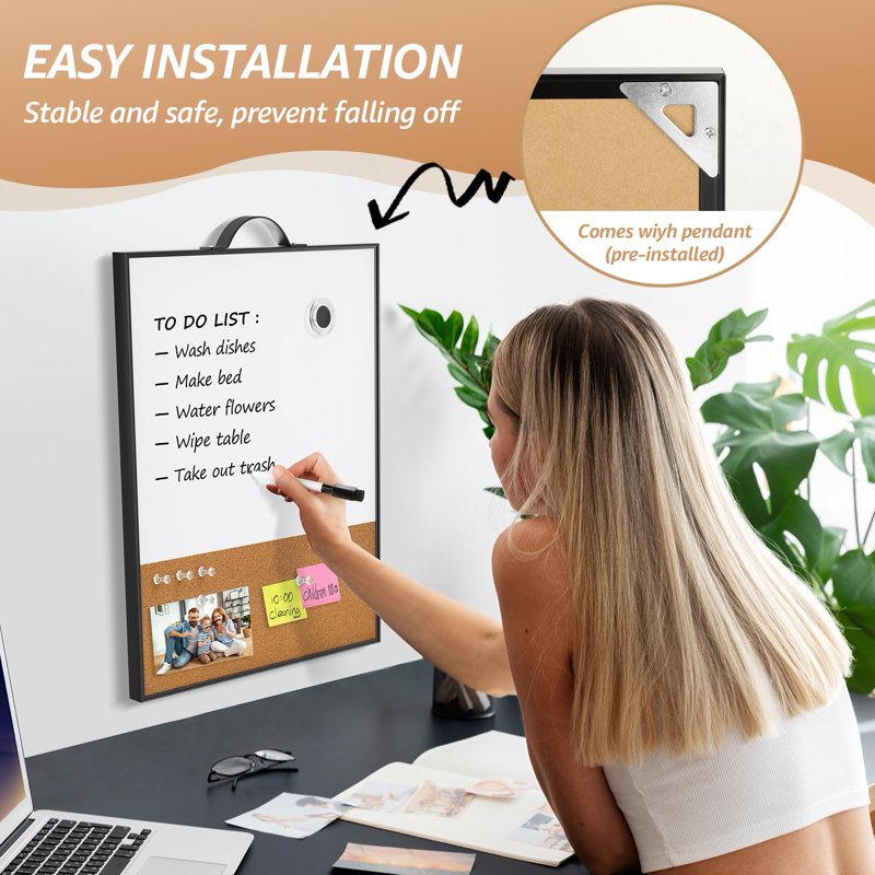 16x12 Inch Dry Erase Whiteboard & Corkboard Combo - Portable Magnetic Planning Board