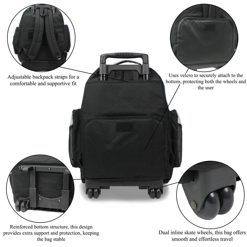 22-Inch Rolling Backpack Carry-On Suitcase with Convertible Backpack Function