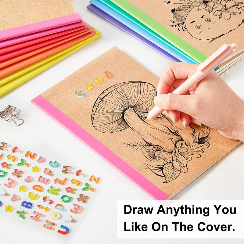 Bulk Composition Notebooks with Kraft Covers and Rainbow Spines - 60 Pages, A5, Portable School & Office Journals