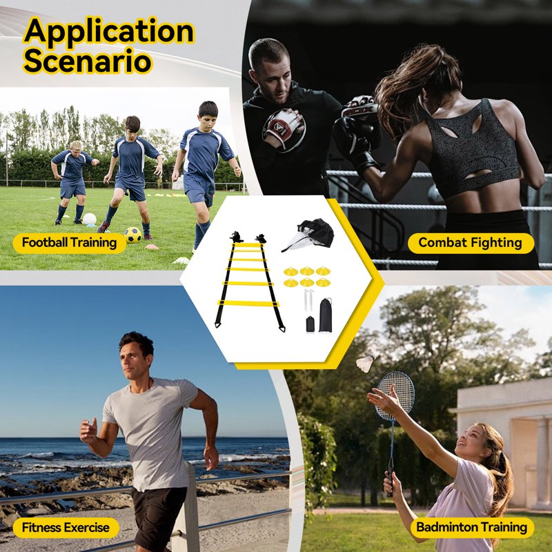 Agility Ladder Set with Resistance Parachute & Accessories - Speed & Agility Training Equipment