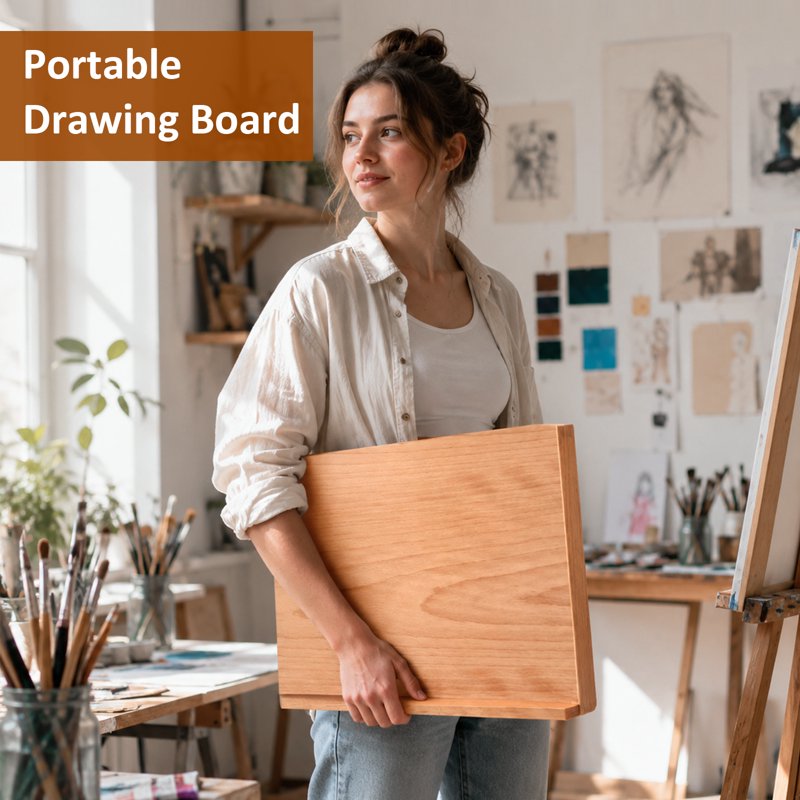 Portable Wood Drafting & Sketching Table Easel, Adjustable Angles, 16.5x12 Inch