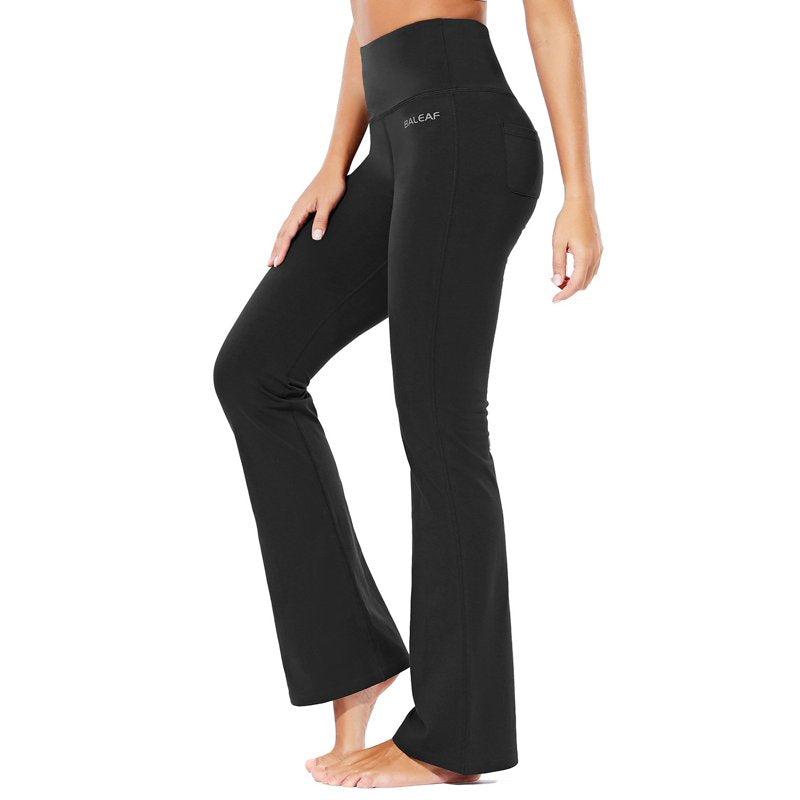 High Waist Cotton Bootcut Yoga Pants with Pockets - Comfy Flare Workout Pants