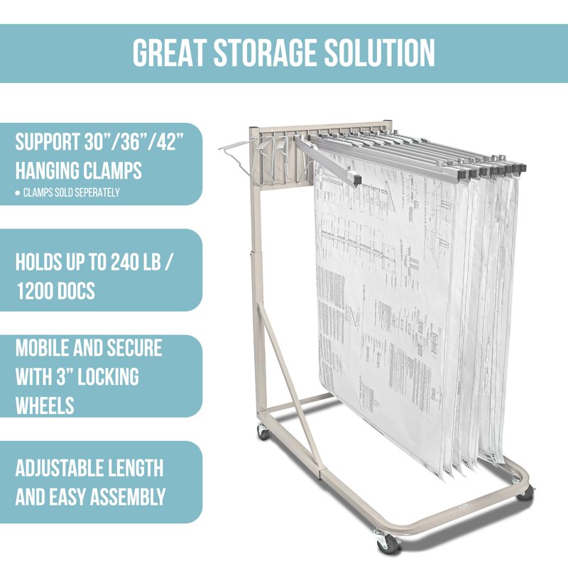 Blueprint Holder with Adjustable Storage and Mobile Stand for Construction Plans