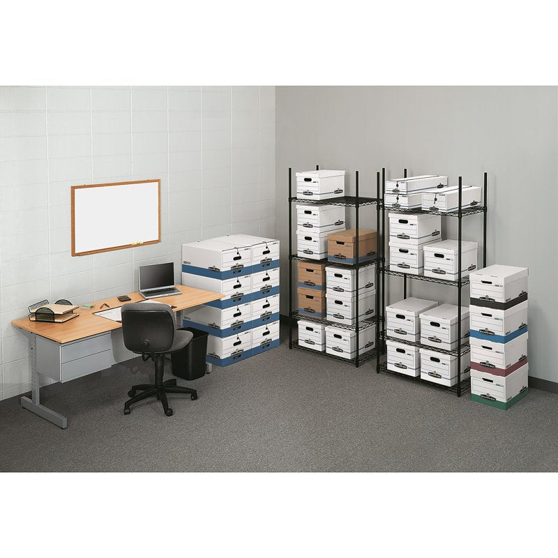 12 Pack Letter and Legal Size Storage Boxes with Lift-Off Lids - White/Blue