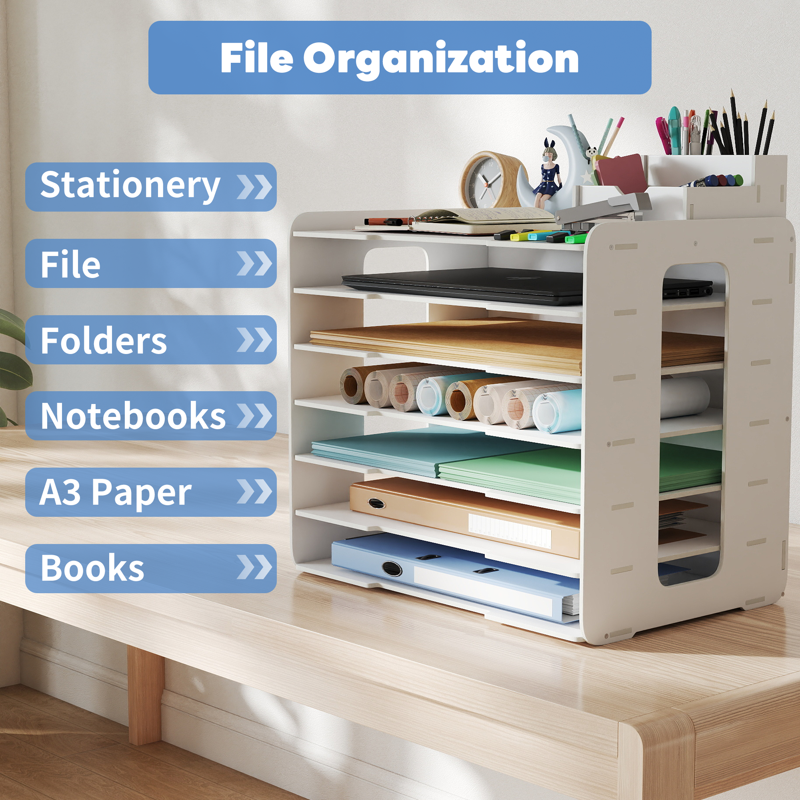 7-Tier Desk File Organizer for A3 Paper - Office & Home Storage