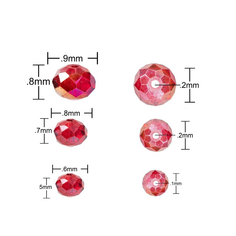 Red AB Glass Rondelle Beads 3 Strand Jewelry Making Supplies 4/6/8mm - 88 Pieces
