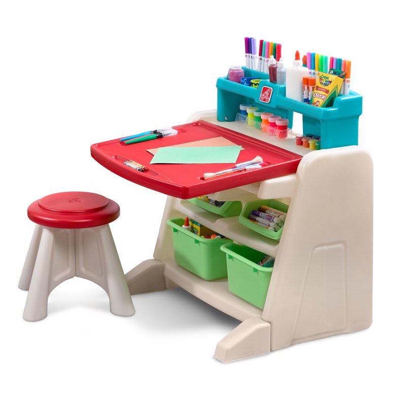 Toddler Art Easel with Storage and Adjustable Surface - Kids Craft Desk
