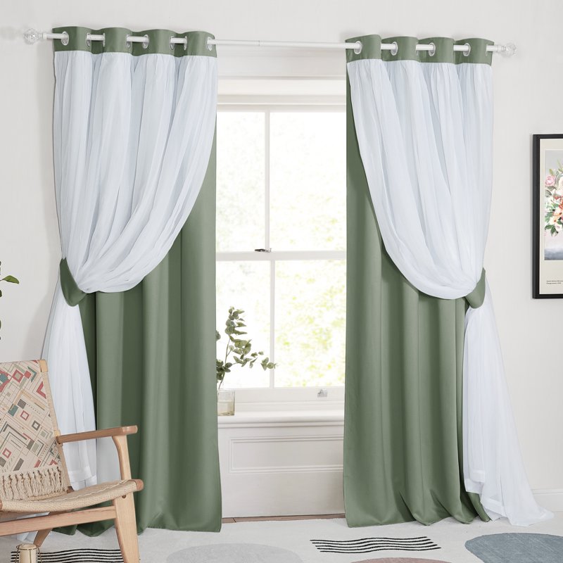 Blackout Double Layer Curtains with Sheer for Living Room Privacy, Room Darkening, 2 Panels