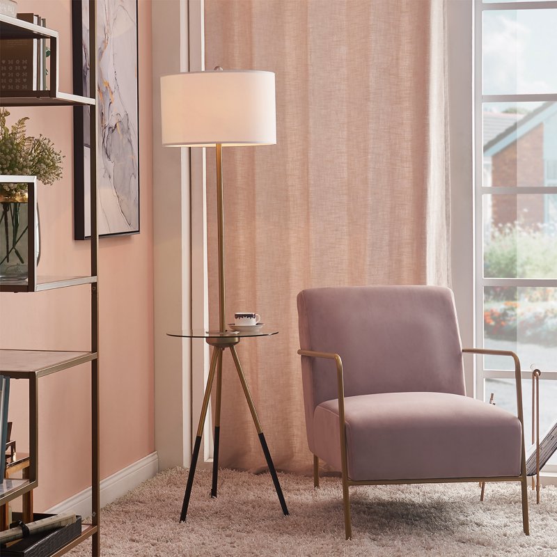 Myra Floor Lamp with Glass Table and USB Charging Port - Gold Black