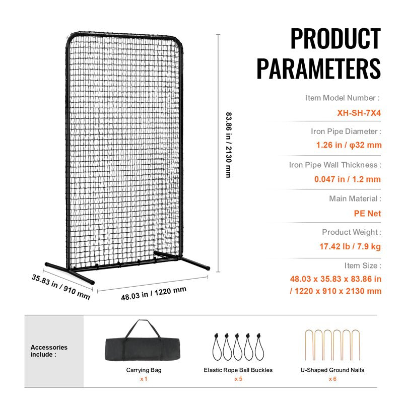 Portable Baseball & Softball Pitching Screen 7x4 ft Safety Net with Carry Bag