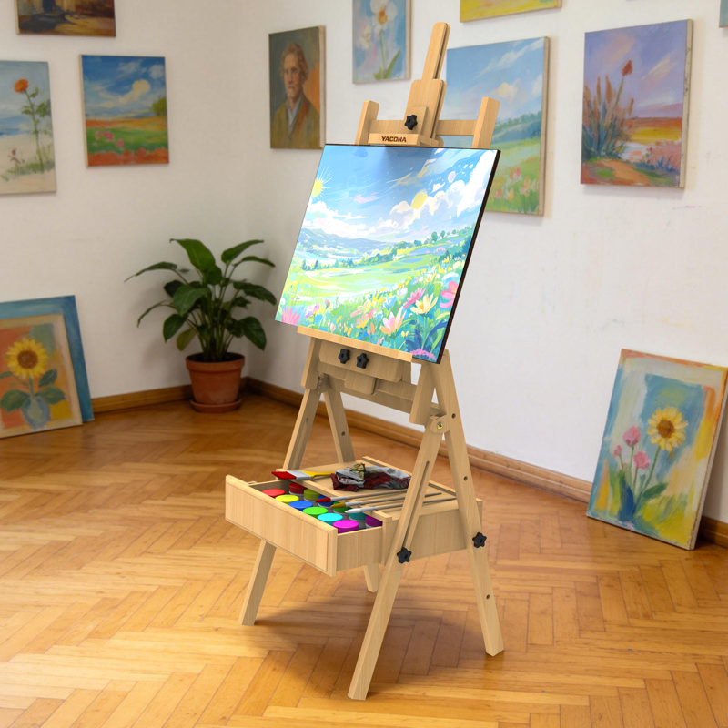 Adjustable Beech Wood Art Easel with Drawer for Painting, Holds Up to 48 Inches