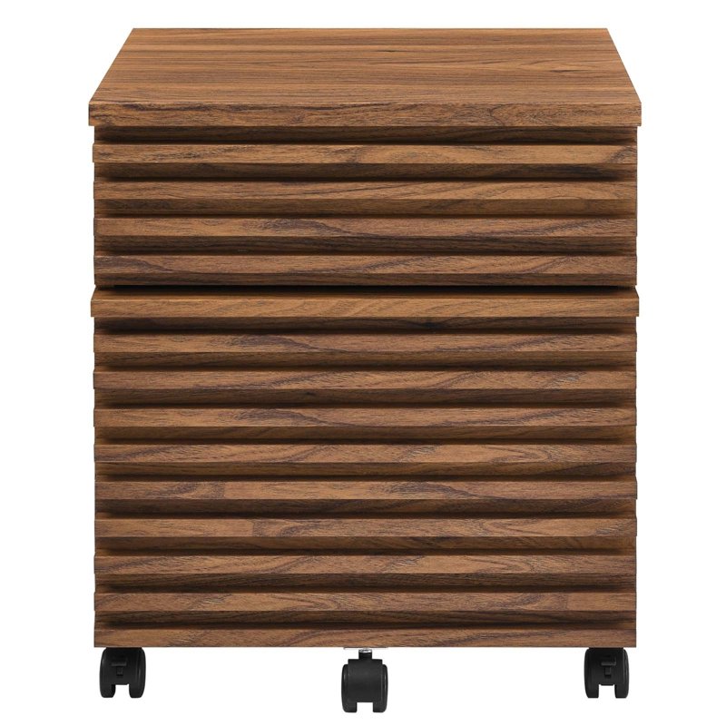 Modern Wood and Plastic File Cabinet - Walnut Finish, 2-Drawer Office Storage