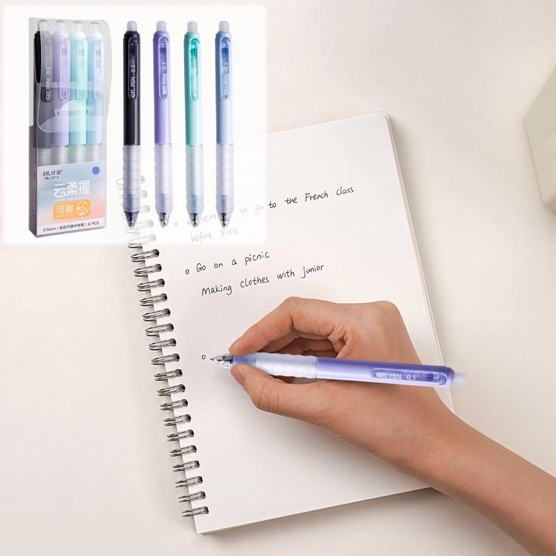 Erasable Gel Pen Refills 0.5mm Retractable Black & Blue Ink Comfortable Grip