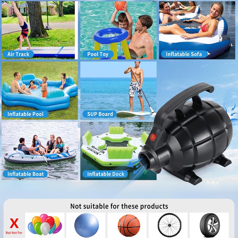 600W Electric Air Pump for Inflatables, Air Mattress, Pool Toy, Raft, Boat