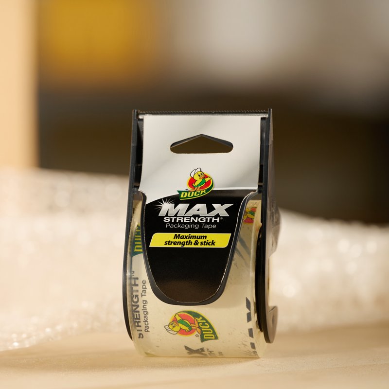 Max Strength Clear Packing Tape with Dispenser - Heavy Duty Sealing, 1.88" x 25 yd