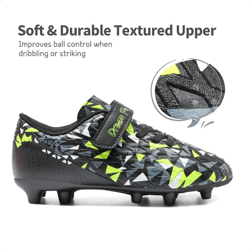 Dream Pairs Kids Soccer Cleats - Hook & Loop, Firm Ground, Black/Neon Green