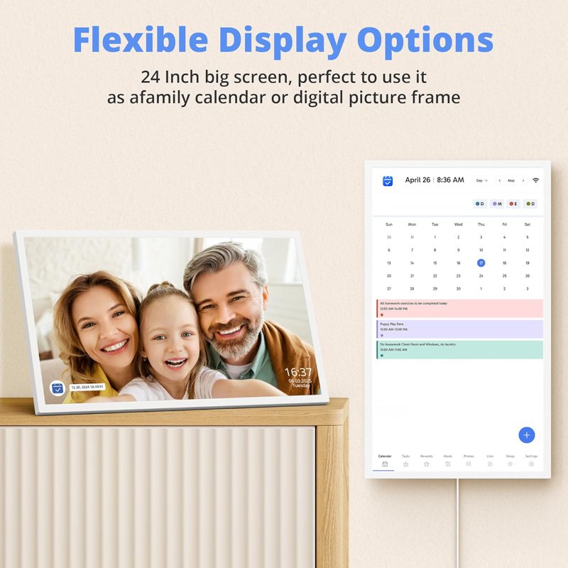 24 Inch Digital Family Calendar Touchscreen Wall Planner with Chore Chart