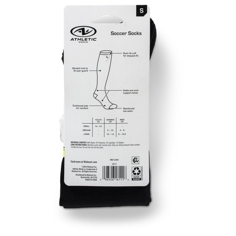 Athletic Works Soccer Socks Black, Youth Small 2 Pack - 10-4.5 (Variation: Black, 2 Pack, S)