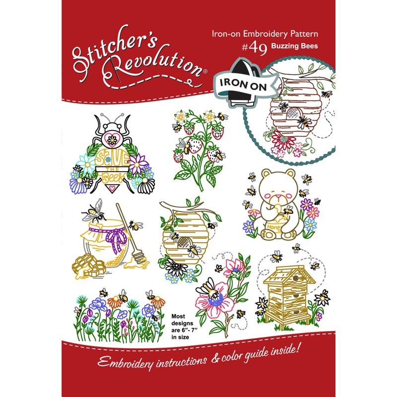 Embroidery Transfer Patterns for Sewing & Craft Projects - Buzzing Bees 8 Designs