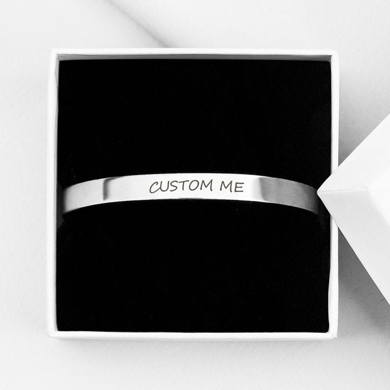 Personalized Silver Cuff Bracelet for Him - Engraved Long Distance Gift