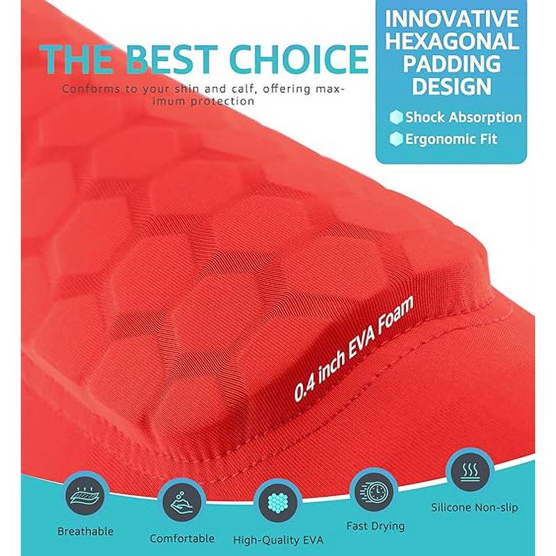 Shin Guards for Kids Adults with Honeycomb EVA Padding, Calf Compression Sleeve - XL, Red