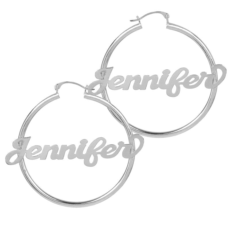 Personalized Script Name Hoop Earrings - Sterling Silver or Gold