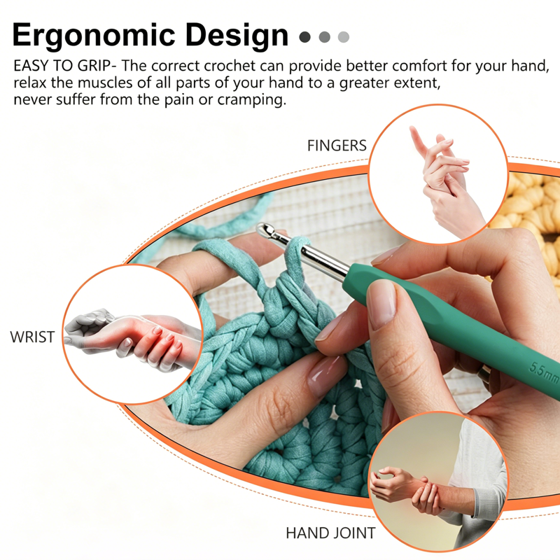 37-Piece Crochet Hook Set with Ergonomic Handles for Beginners and Arthritis Hands