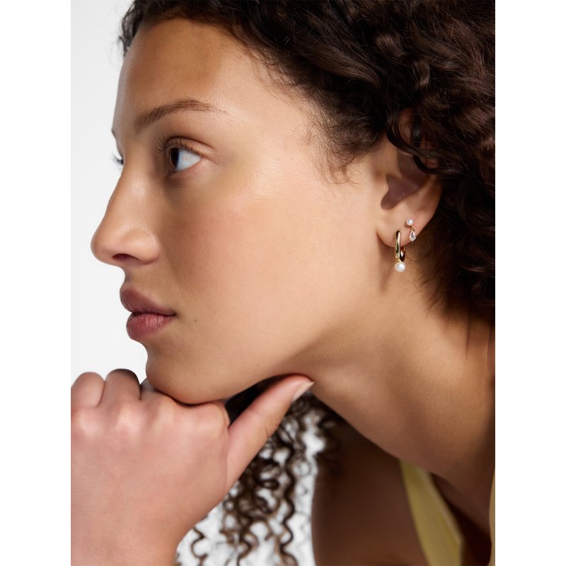 Women's 14K Gold Plated Cubic Zirconia Pearl Earring Set - Elegant 2-Pair Jewelry