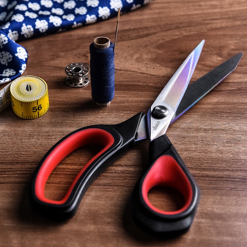 LIVINGO 9.5" Titanium Coated Fabric Scissors Heavy Duty Tailor Shears - Red/Black