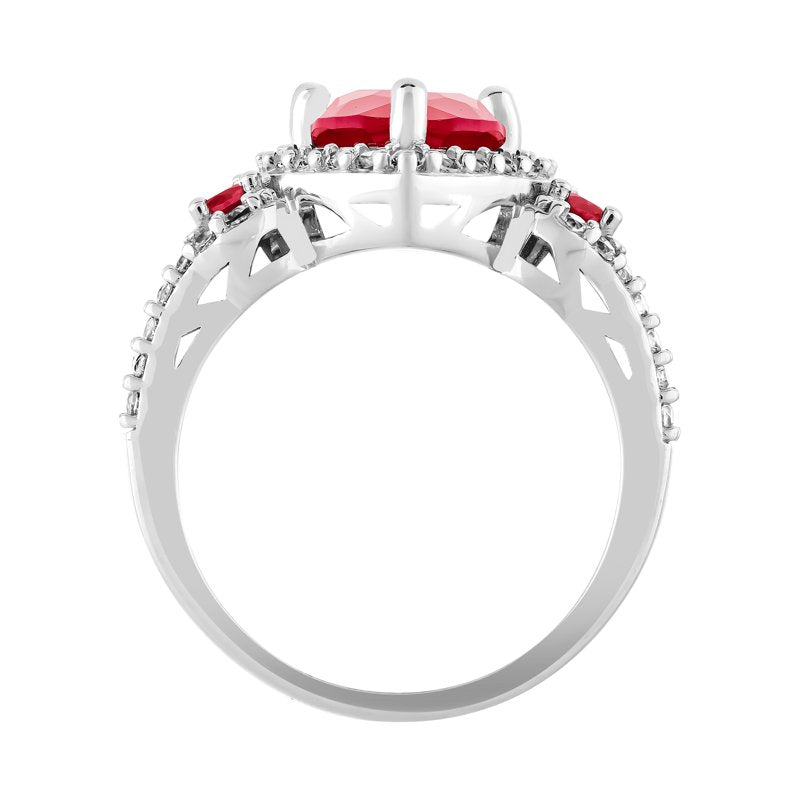 Sterling Silver Heart Ring with Created Ruby & White Sapphire - Women's Jewelry