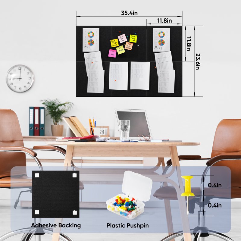 Large Cork & Felt Bulletin Board Set - Customizable Wall Notice Boards with Pushpins, Pack of 6