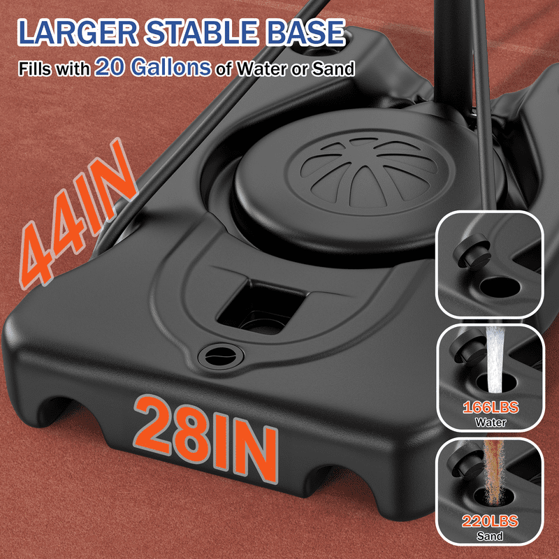 44-Inch Portable Adjustable Basketball Hoop System - Outdoor 4.4-10ft Height with PC Backboard