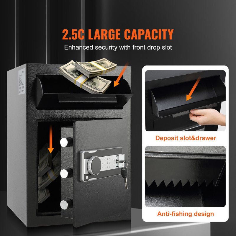 Depository Safe Box with Drop Slot and Emergency Keys - 2.5C Carbon Steel Security Safe