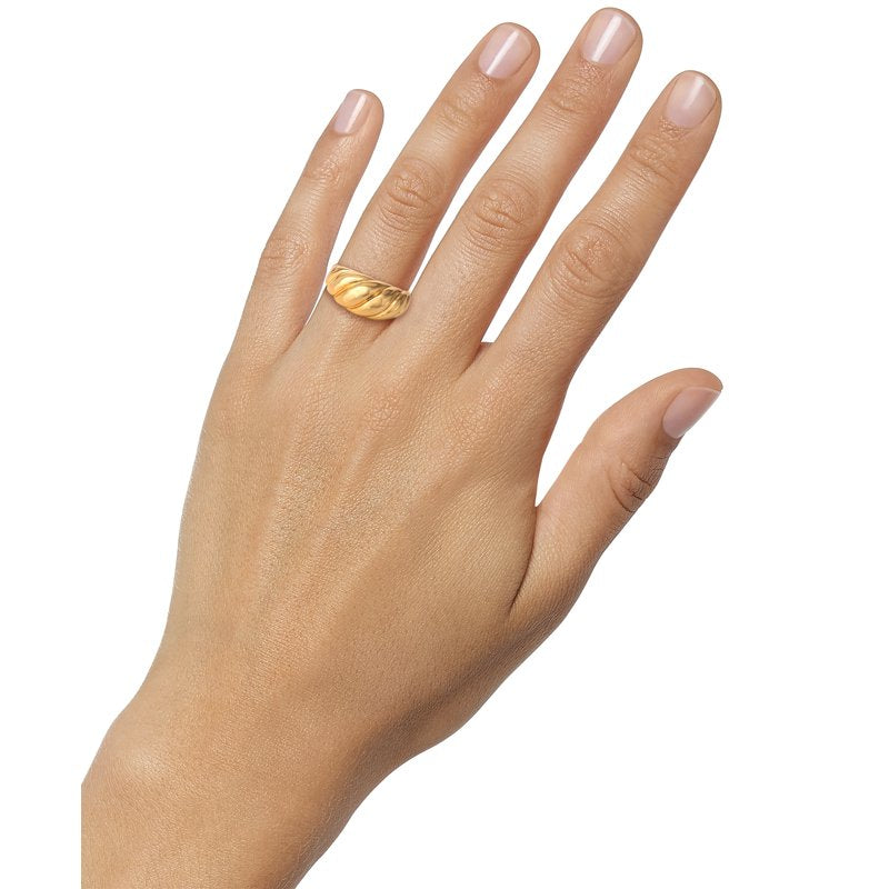 Women’s 14K Gold Plated Sterling Silver Ribbed Dome Ring - Bold Elegant Jewelry