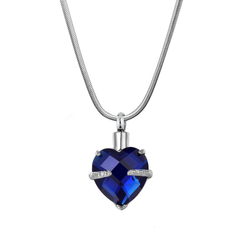 Heart Cremation Necklace for Ashes with Birthstone Crystal Pendant - Keepsake Memorial Jewelry