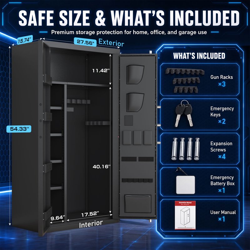 Large Steel Security Safe with Digital Touch Keypad & Double Doors