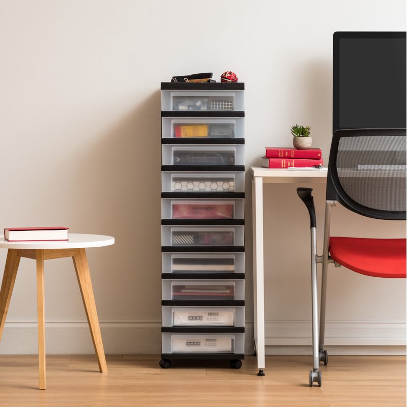 Multi-Purpose Plastic Storage Cart with Rolling Casters for Home & Office