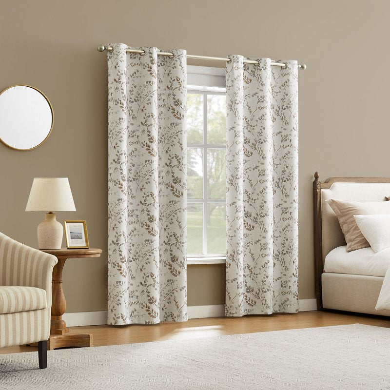 Blackout Curtain Panel - Antique Botanical Design, Grommet Top, 40W x 63L