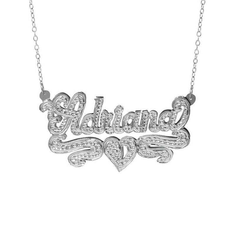 Personalized Name Necklace with Beading and Rhodium Finish - Silver, 18 Inch Chain