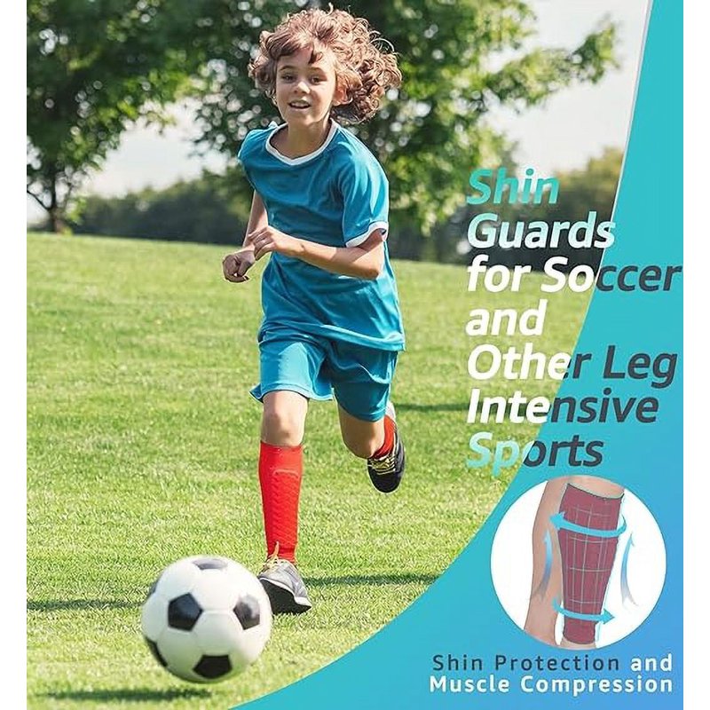 M Red Shin Guards for Kids & Adults - Calf Compression with Honeycomb EVA Pads