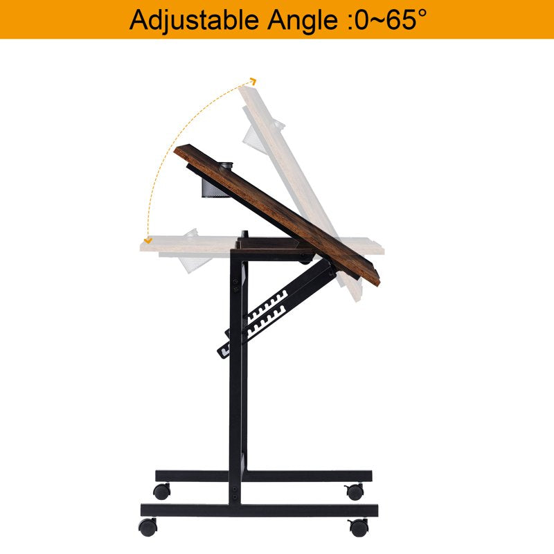 Adjustable Drafting Table with Wheels and Pencil Ledge - Art & Craft Desk
