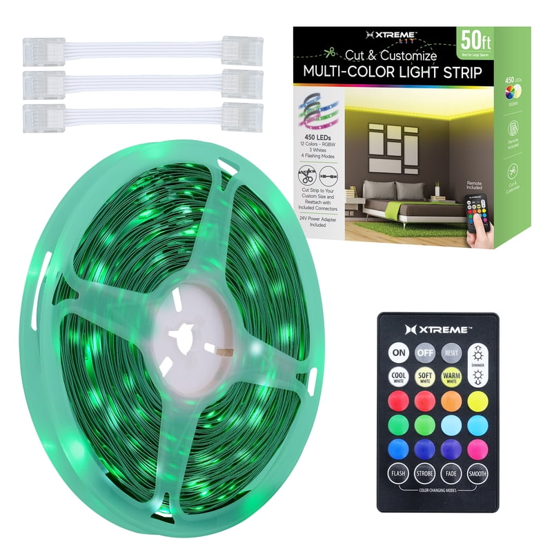Indoor Multicolor LED Strip Lights Kit - 50ft Cuttable RGB Light with Remote Control
