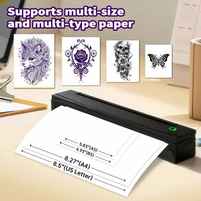 Portable Thermal Printer for Tattoo & Document Printing Wireless Inkless A4 B5