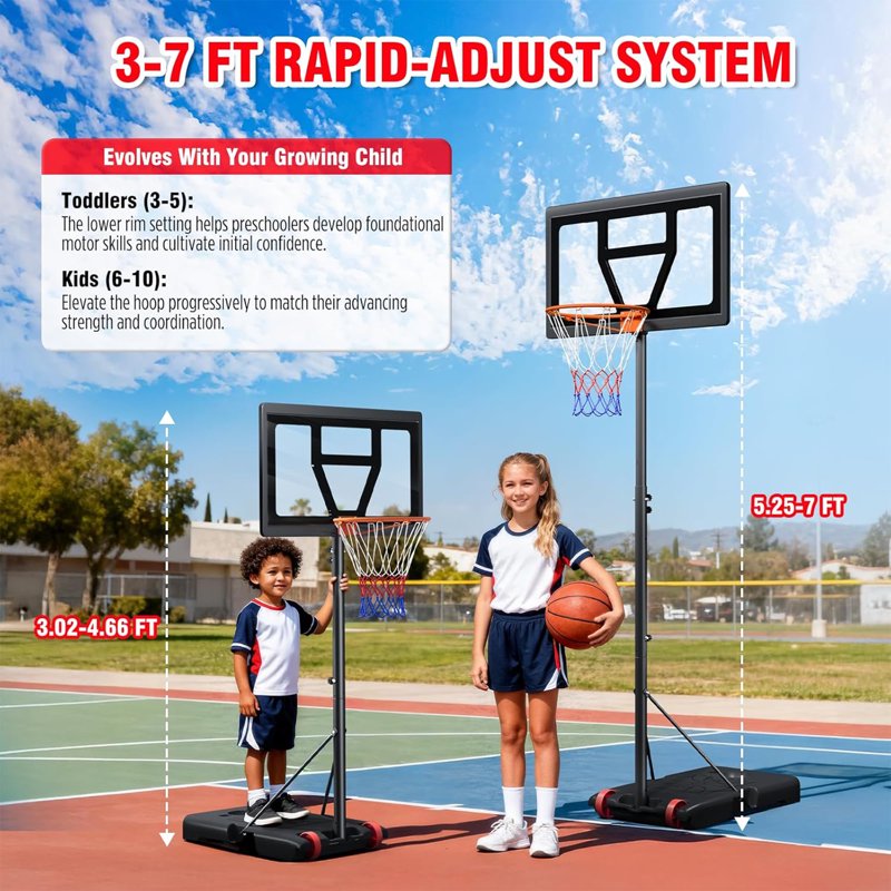 Portable Basketball Hoop 29 Inch Adjustable Height Outdoor Indoor Kids Teens