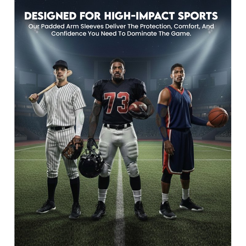 Padded Arm Sleeves for Football, Volleyball & Sports Protection - Youth & Adults