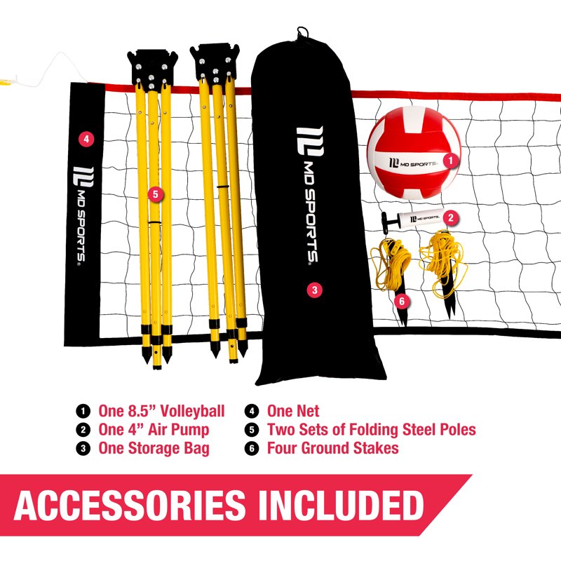 30 Ft Outdoor Volleyball Set with Adjustable Net and Steel Poles - Includes Ball & Pump